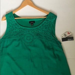 Linen and Crochet Green Top